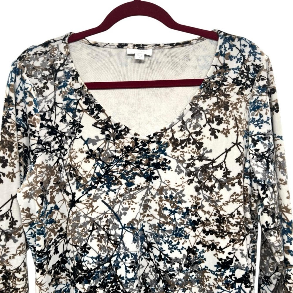 J. Jill Pure Jill Calm Vines Velvet Velour Gray V Neck Tunic Top Women’s Medium - Picture 3 of 7